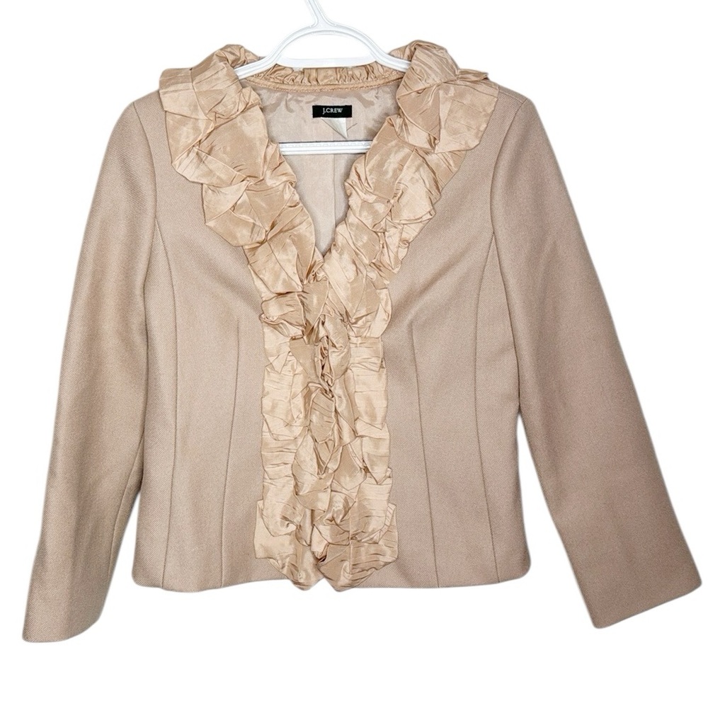 J.Crew Chimera Silk Ruffle-Front Wool Blazer Deep Blush Nude Size 2